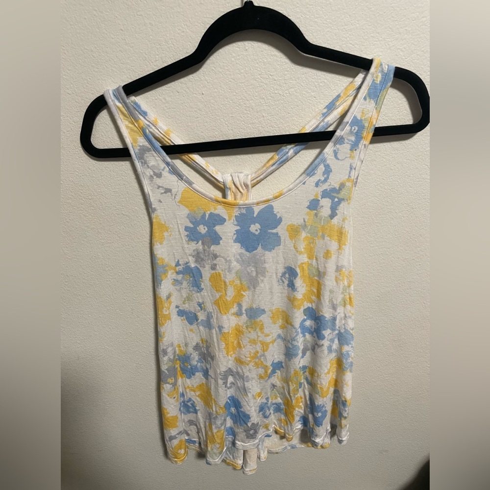 Splendid Floral Print Sleeveless Blue & Yellow Top Size‎ Large